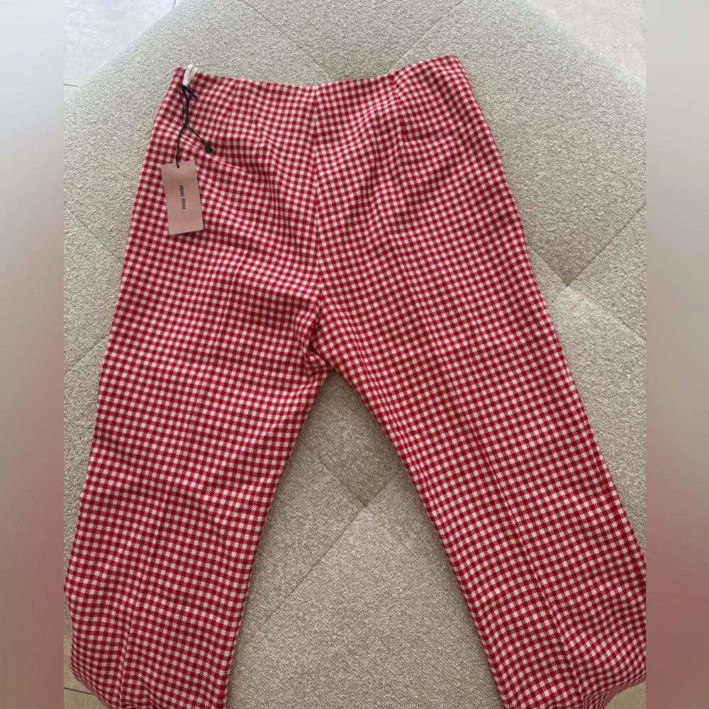 Miu Miu Red Gingham Check Flared Wool Trousers SZ 44 NWT - Picture 9 of 10
